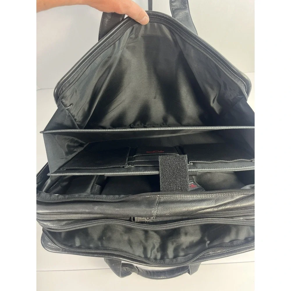 TUMI Black Leather Laptop Messenger Bag 17